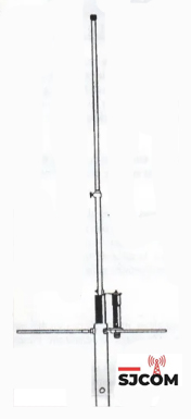 Antena colineal de 5/8 para VHF, con tres radiales a 120 grados, sólida construcción. Irradiante a masa para protección de estáticos.